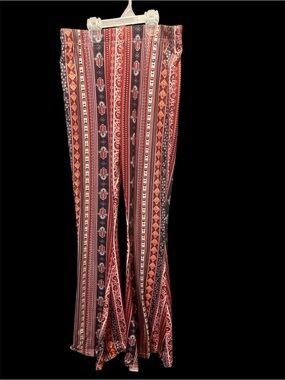 Daisy Del Sol Boho Bell Bottom Pants Marsala Pink Paisley Flare Festival Medium